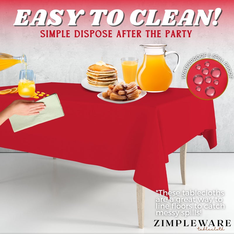 ZIMPLEWARE Premium Red Plastic Table Cloth Disposable (12 Pk) Plastic Tablecloths for Rectangle Tables (54in x 108in) Party Table Cloths Disposable for 6ft to 8ft Rectangle Tables - Image 5